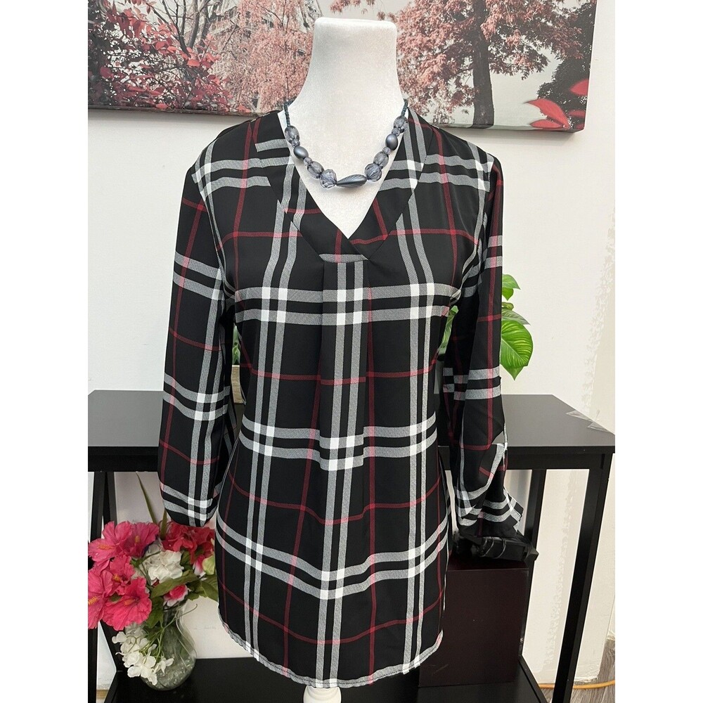 Youtalia Women’s Blouse Top 3/4 Roll Tab Sleeve V Neck Size M Pullover